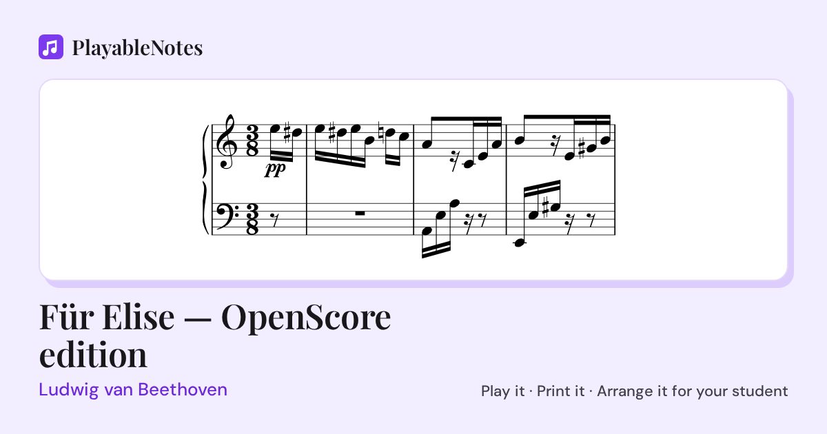The first bars of Für Elise — OpenScore edition by Ludwig van Beethoven, engraved.