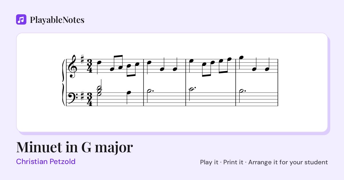 The first bars of Minuet in G major by Christian Petzold, engraved.