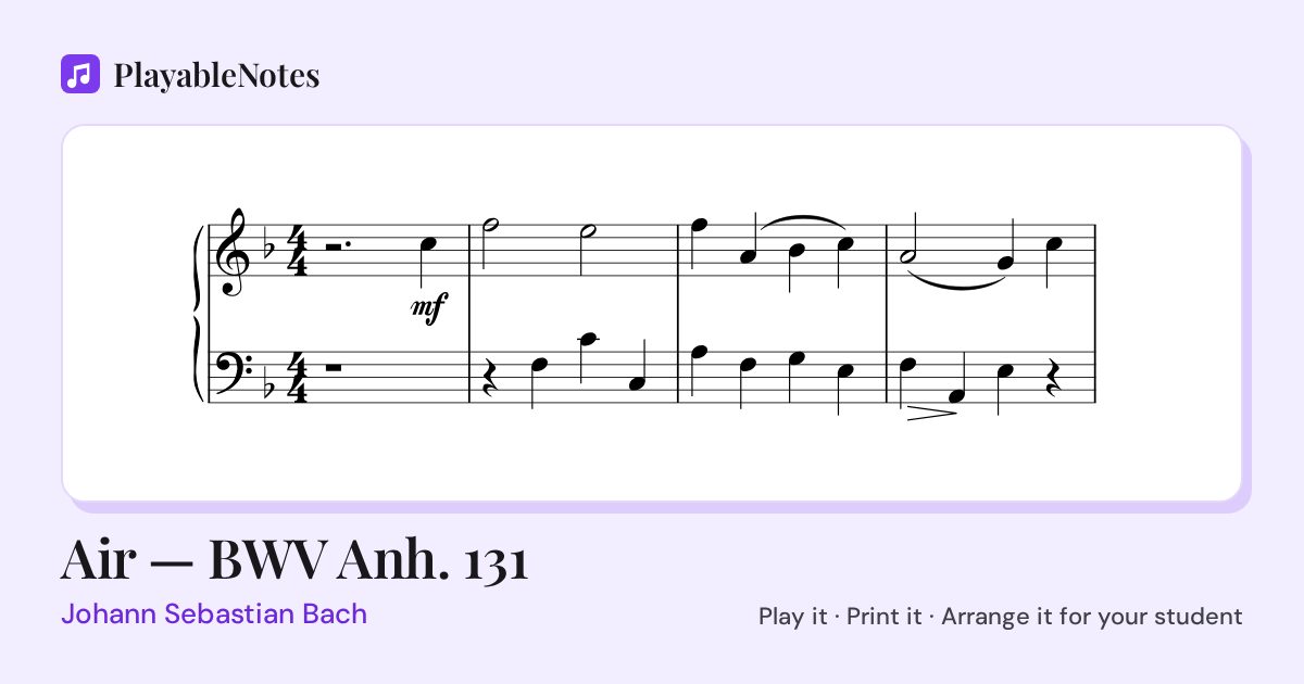 The first bars of Air — BWV Anh. 131 by Johann Sebastian Bach, engraved.