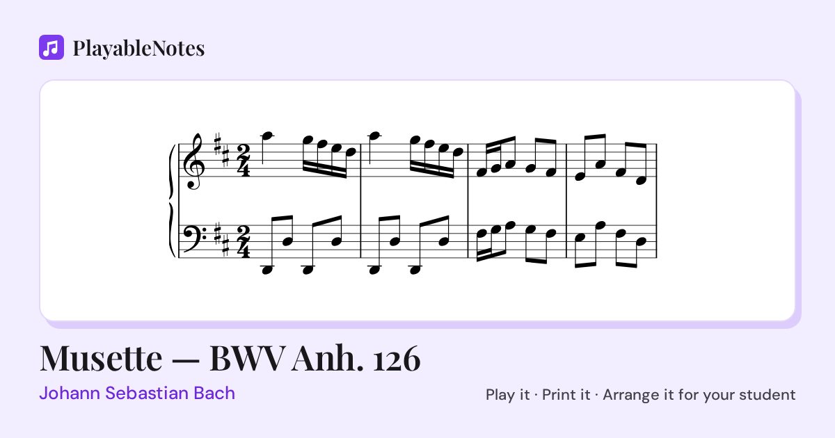 The first bars of Musette — BWV Anh. 126 by Johann Sebastian Bach, engraved.