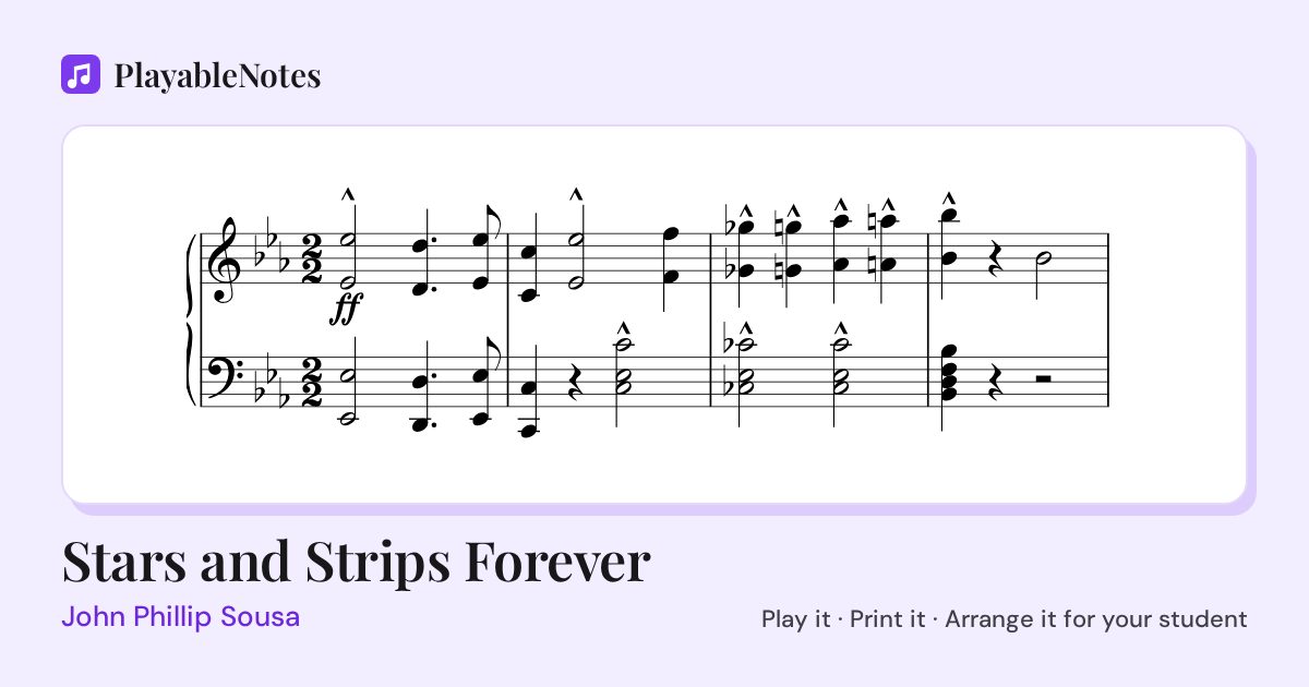 The first bars of Stars and Strips Forever by John Phillip Sousa, engraved.