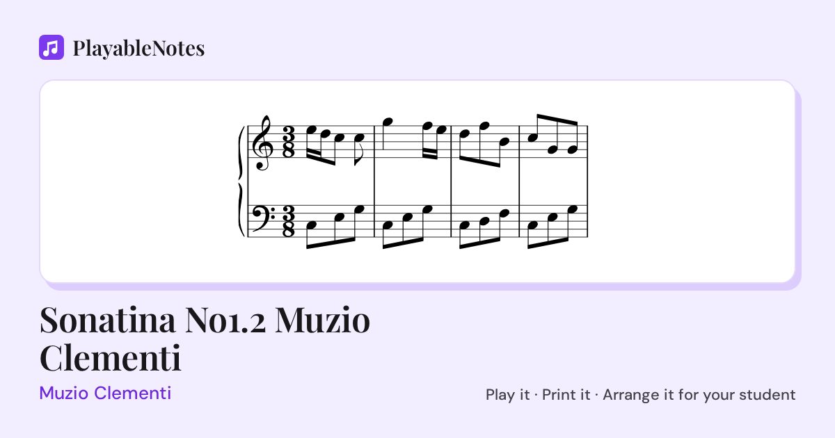 The first bars of Sonatina No1.2 Muzio Clementi by Muzio Clementi, engraved.