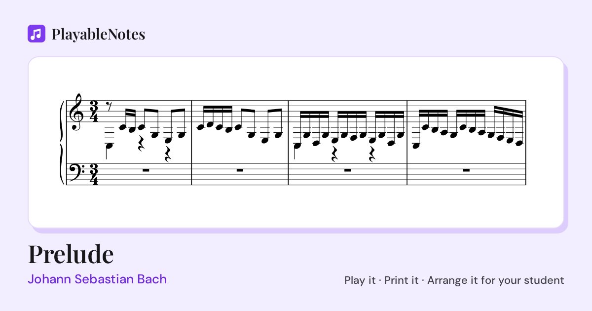 The first bars of Prelude by Johann Sebastian Bach, engraved.