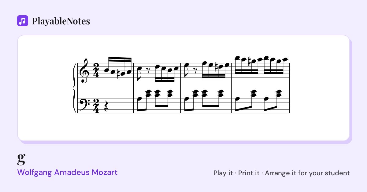 The first bars of g by Wolfgang Amadeus Mozart, engraved.