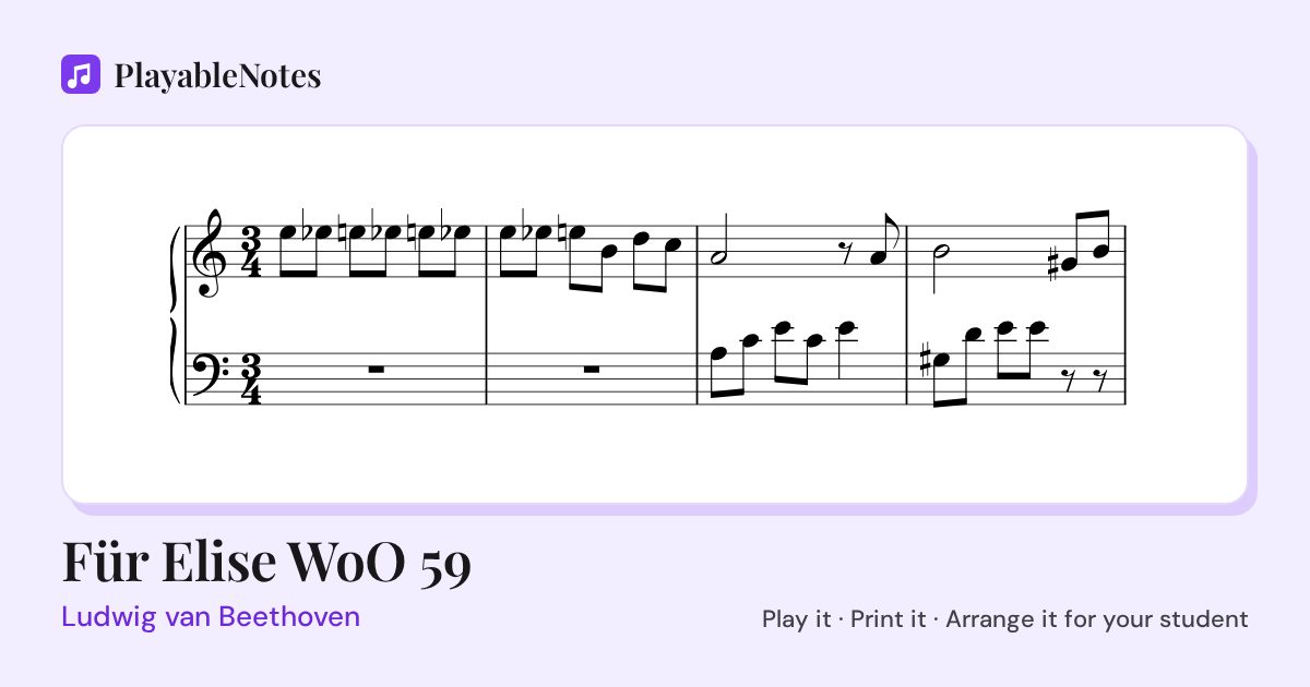 The first bars of Für Elise WoO 59 by Ludwig van Beethoven, engraved.