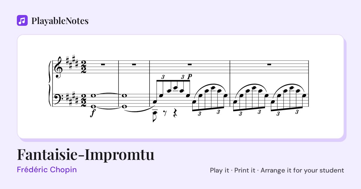 The first bars of Fantaisie-Impromtu by Frédéric Chopin, engraved.