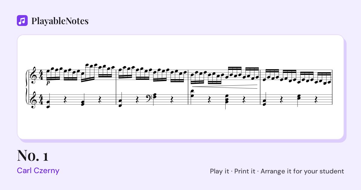 The first bars of No. 1 by Carl Czerny, engraved.