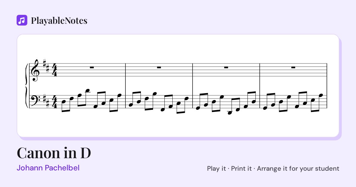 The first bars of Canon in D by Johann Pachelbel, engraved.