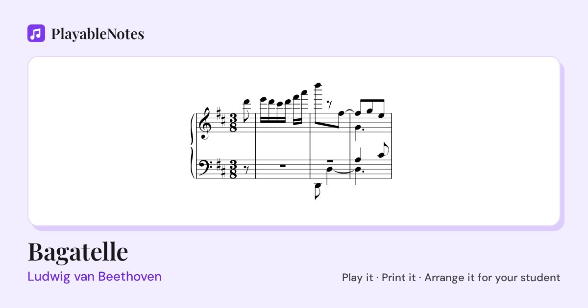 The first bars of Bagatelle by Ludwig van Beethoven, engraved.