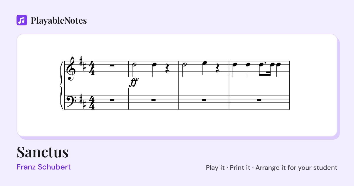 The first bars of Sanctus by Franz Schubert, engraved.