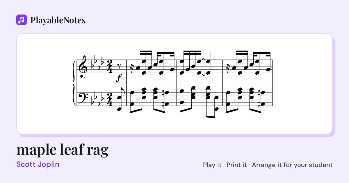 The first bars of maple leaf rag by Scott Joplin, engraved.