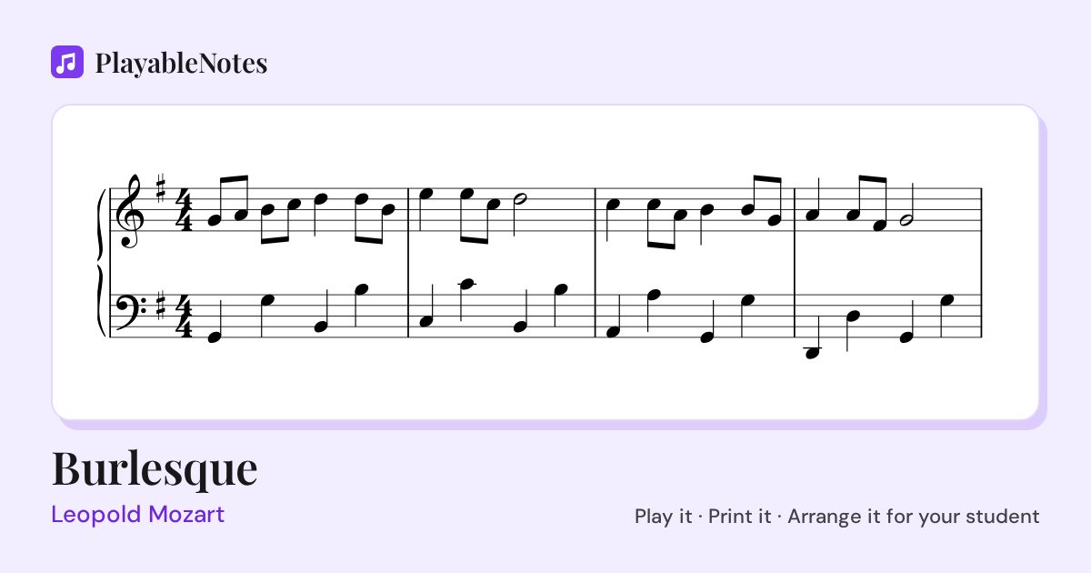 The first bars of Burlesque by Leopold Mozart, engraved.