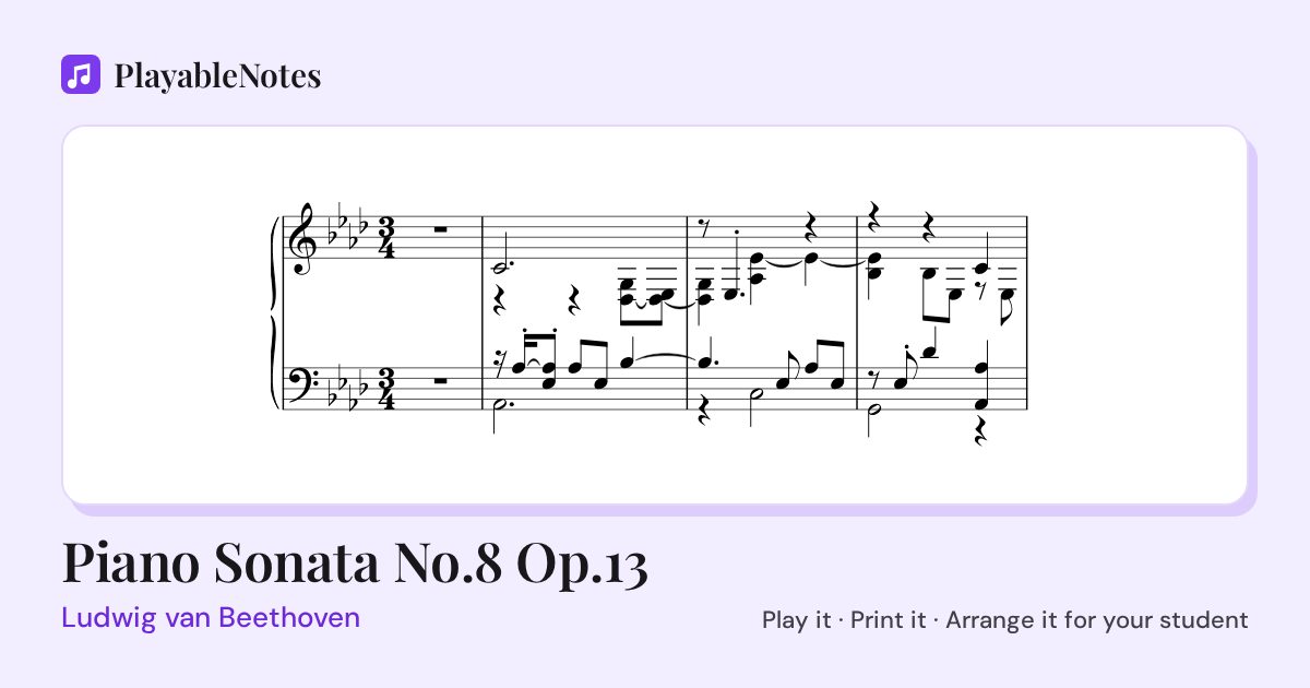 The first bars of Piano Sonata No.8 Op.13 by Ludwig van Beethoven, engraved.