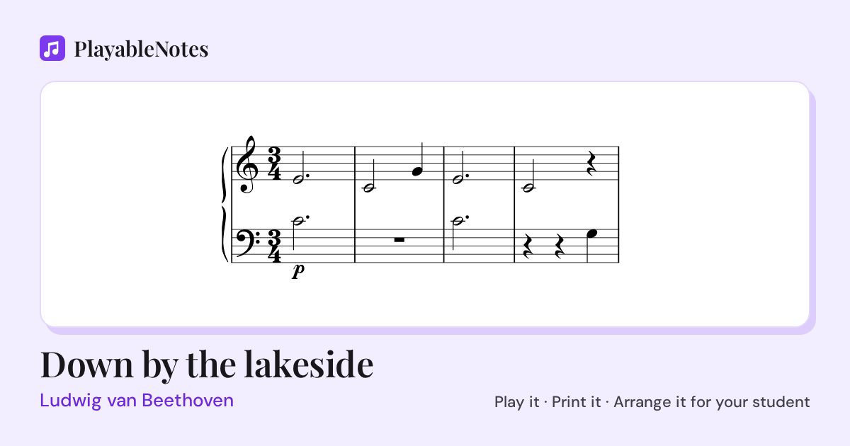 The first bars of Down by the lakeside by Ludwig van Beethoven, engraved.