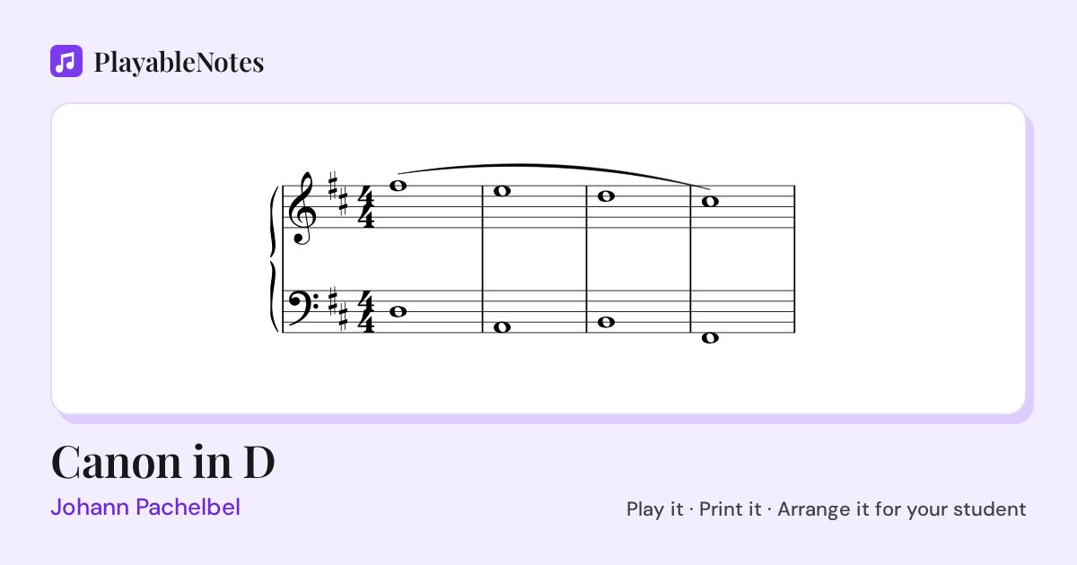 The first bars of Canon in D by Johann Pachelbel, engraved.