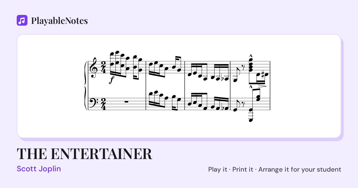 The first bars of THE ENTERTAINER by Scott Joplin, engraved.
