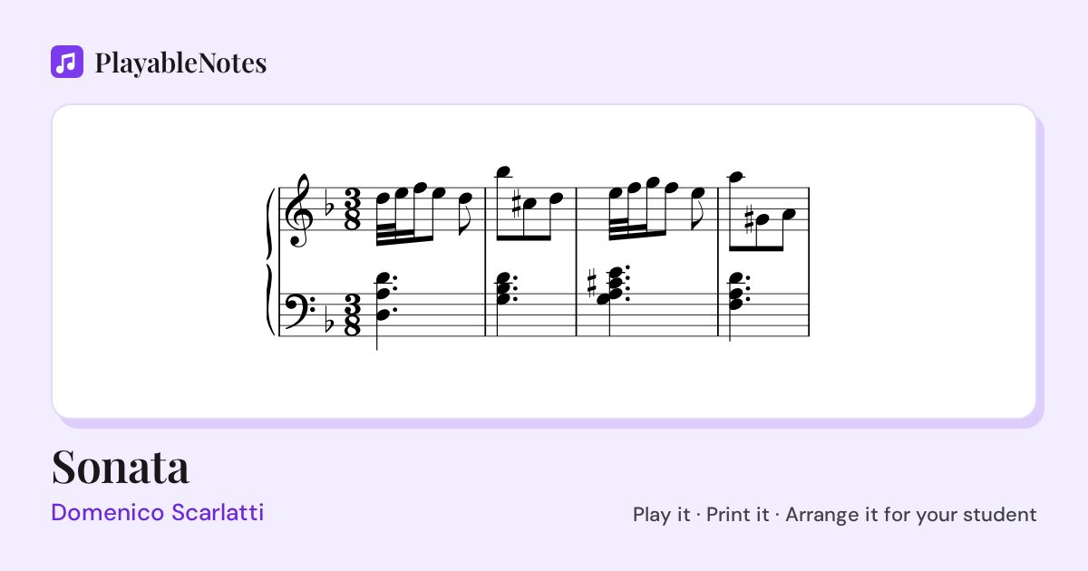 The first bars of Sonata by Domenico Scarlatti, engraved.