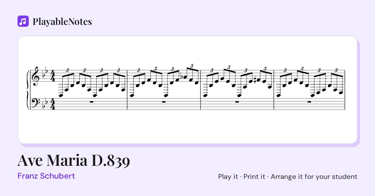 The first bars of Ave Maria D.839 by Franz Schubert, engraved.