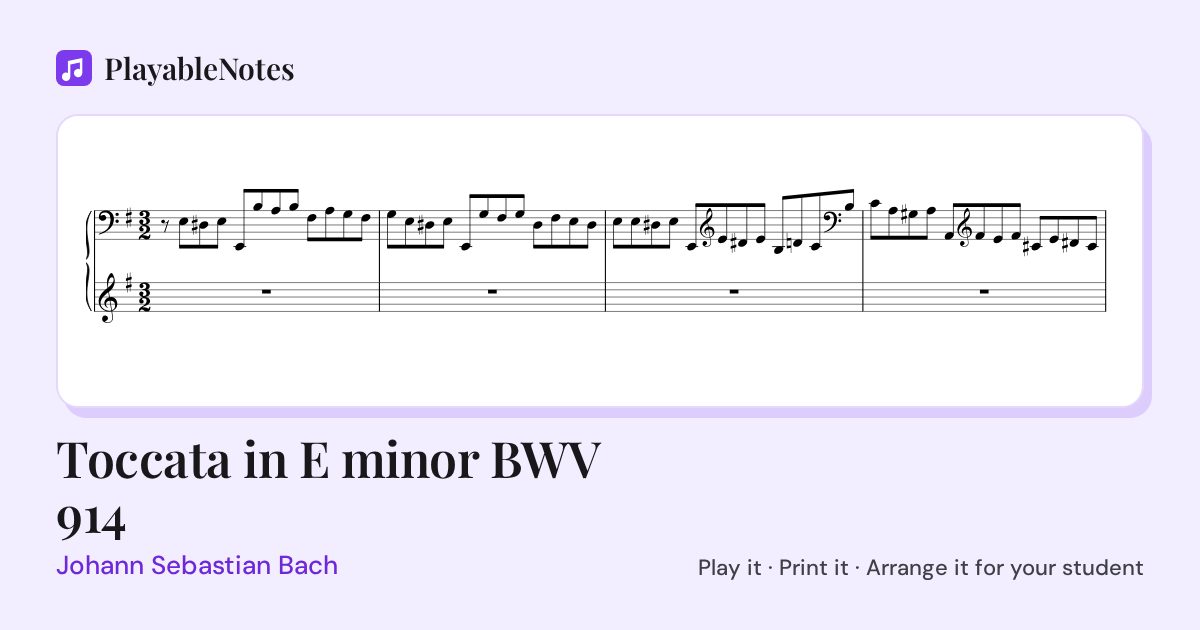 The first bars of Toccata in E minor BWV 914 by Johann Sebastian Bach, engraved.