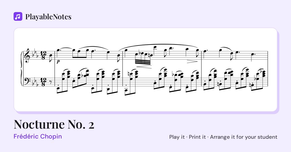 The first bars of Nocturne No. 2 by Frédéric Chopin, engraved.