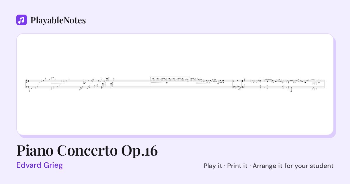 The first bars of Piano Concerto Op.16 by Edvard Grieg, engraved.