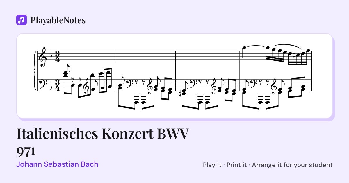 The first bars of Italienisches Konzert BWV 971 by Johann Sebastian Bach, engraved.