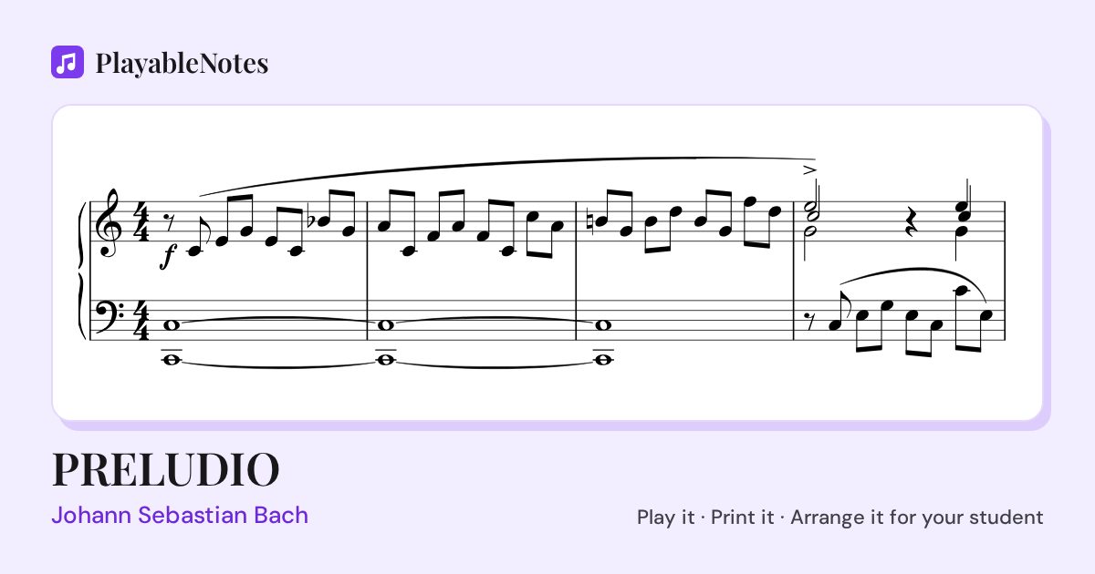 The first bars of PRELUDIO by Johann Sebastian Bach, engraved.
