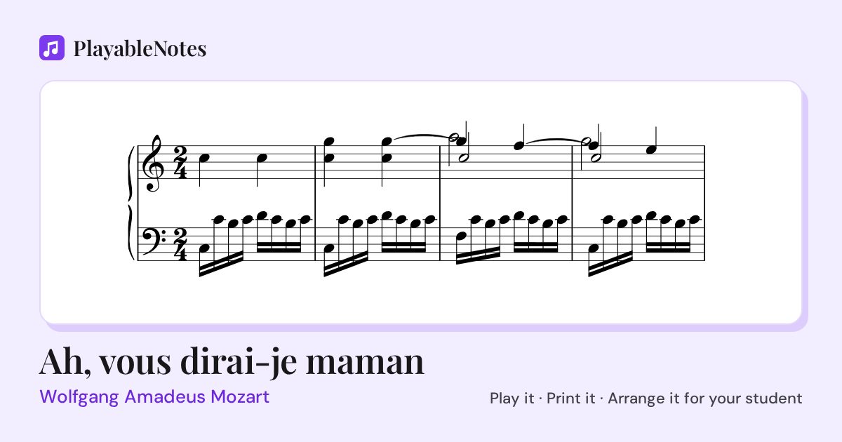 The first bars of Ah, vous dirai-je maman by Wolfgang Amadeus Mozart, engraved.