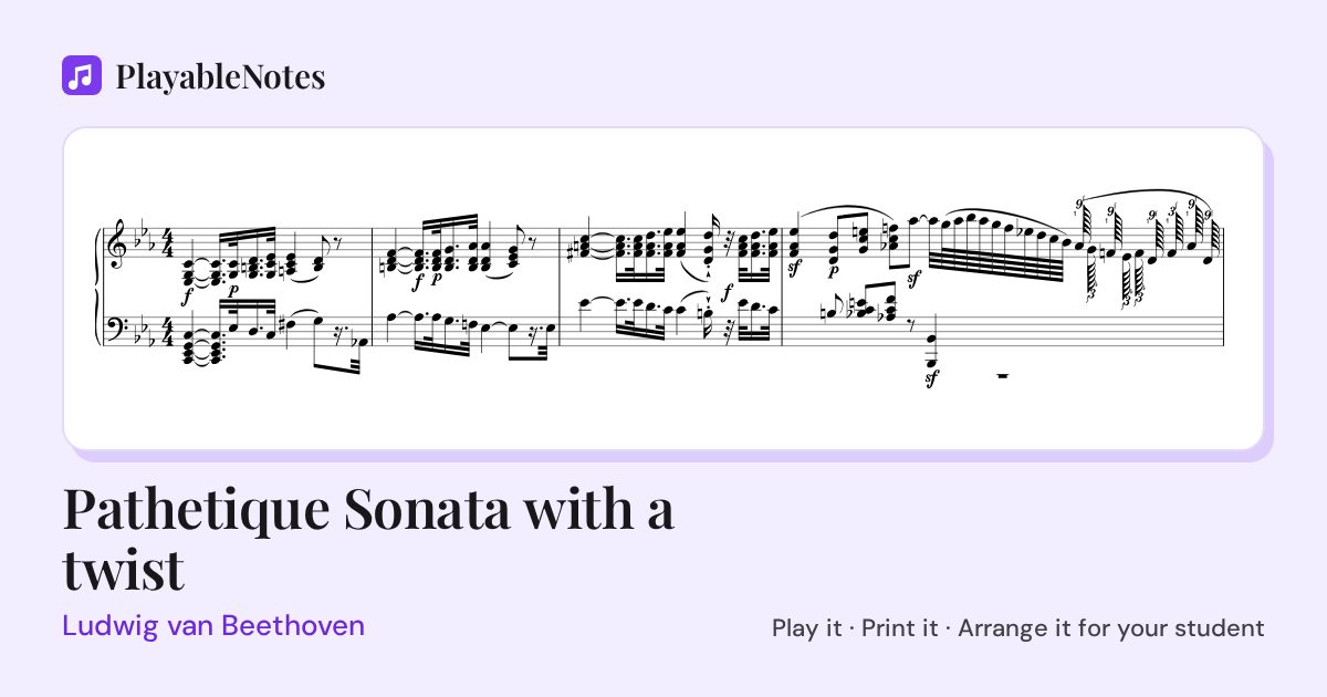 The first bars of Pathetique Sonata with a twist by Ludwig van Beethoven, engraved.