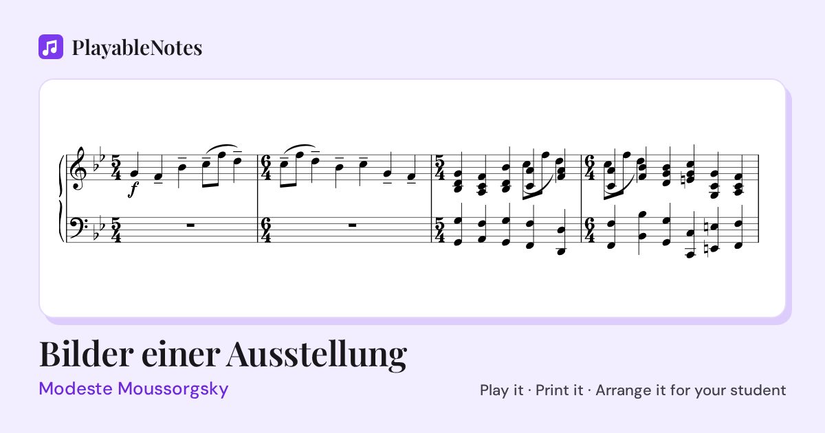 The first bars of Bilder einer Ausstellung by Modeste Moussorgsky, engraved.