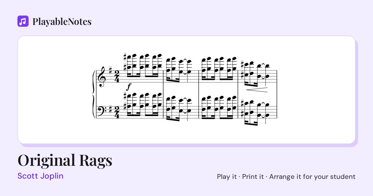 The first bars of Original Rags by Scott Joplin, engraved.