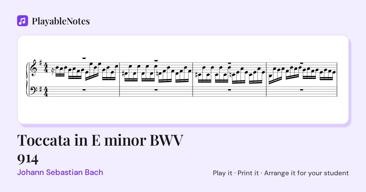 The first bars of Toccata in E minor BWV 914 by Johann Sebastian Bach, engraved.