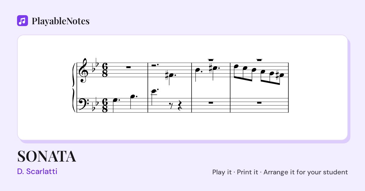 The first bars of SONATA by D. Scarlatti, engraved.