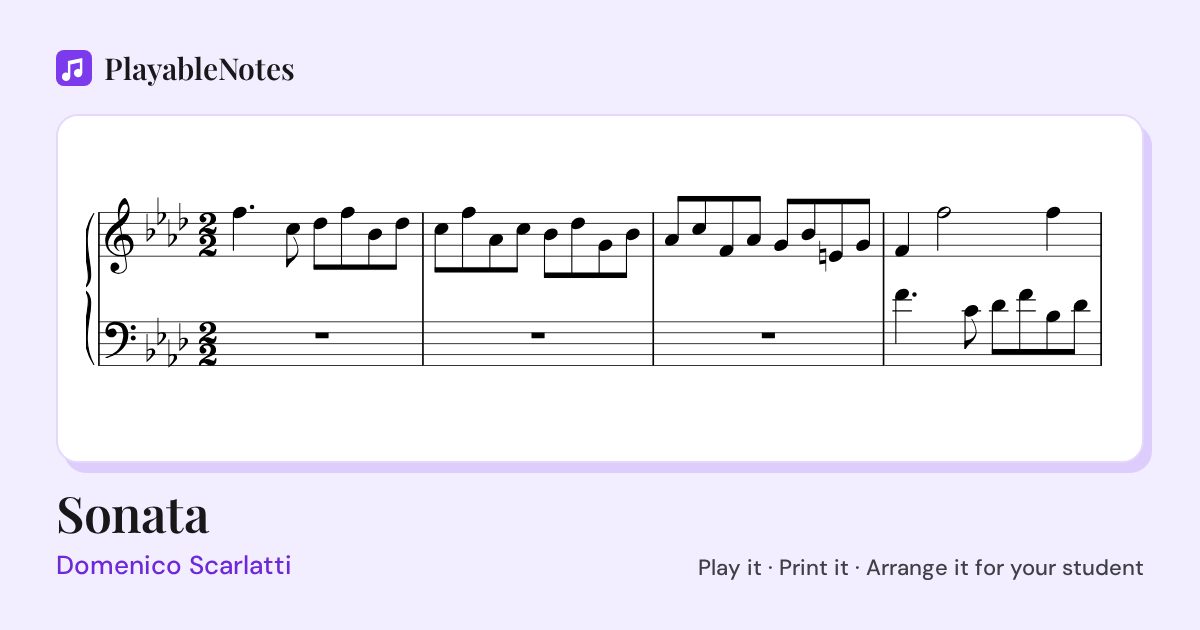 The first bars of Sonata by Domenico Scarlatti, engraved.