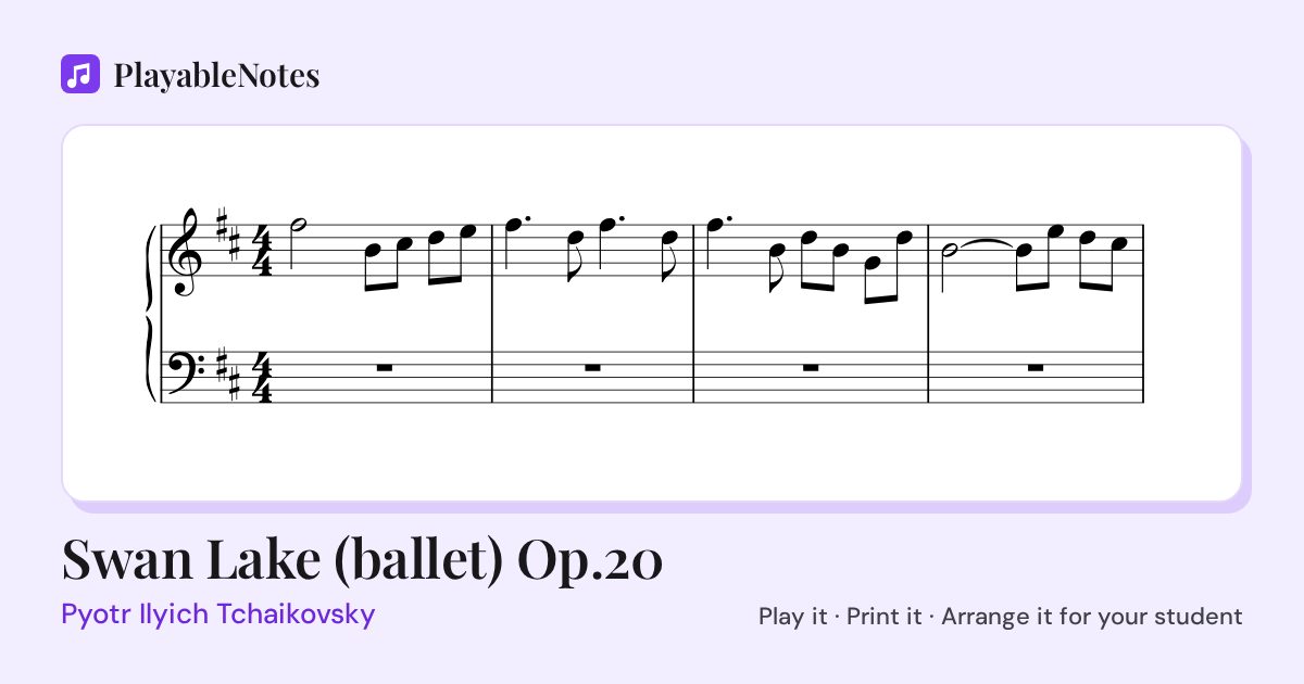 The first bars of Swan Lake (ballet) Op.20 by Pyotr Ilyich Tchaikovsky, engraved.