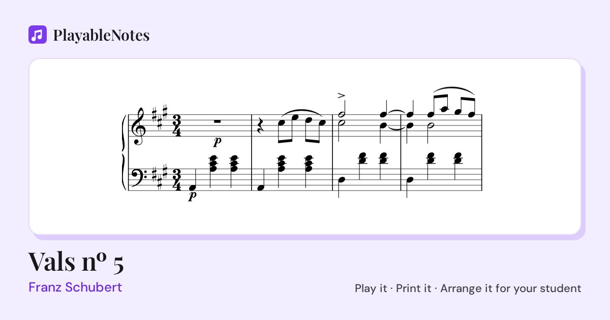 The first bars of Vals nº 5 by Franz Schubert, engraved.