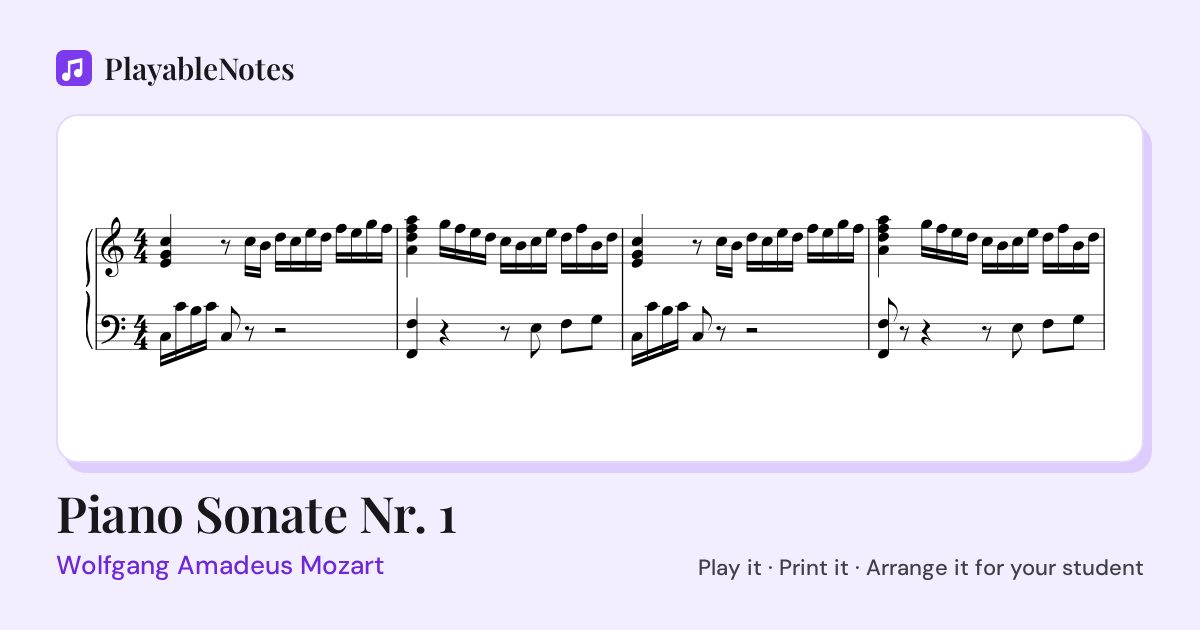The first bars of Piano Sonate Nr. 1 by Wolfgang Amadeus Mozart, engraved.