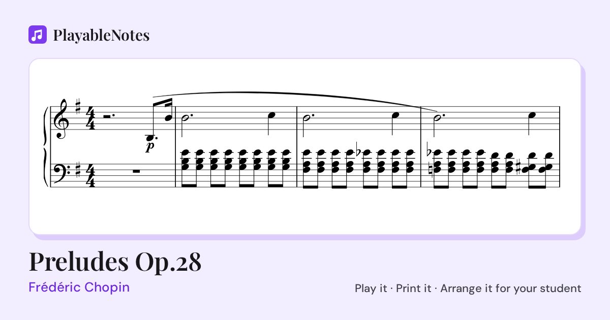 The first bars of Preludes Op.28 by Frédéric Chopin, engraved.