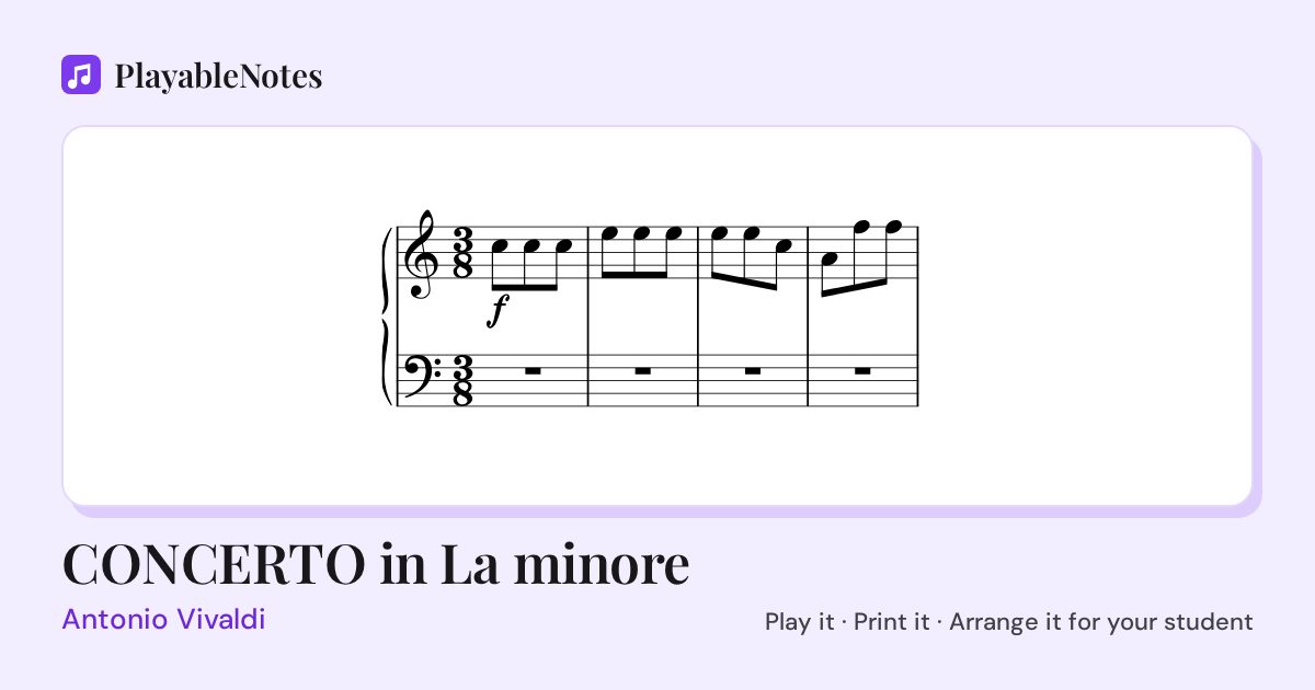 The first bars of CONCERTO in La minore by Antonio Vivaldi, engraved.