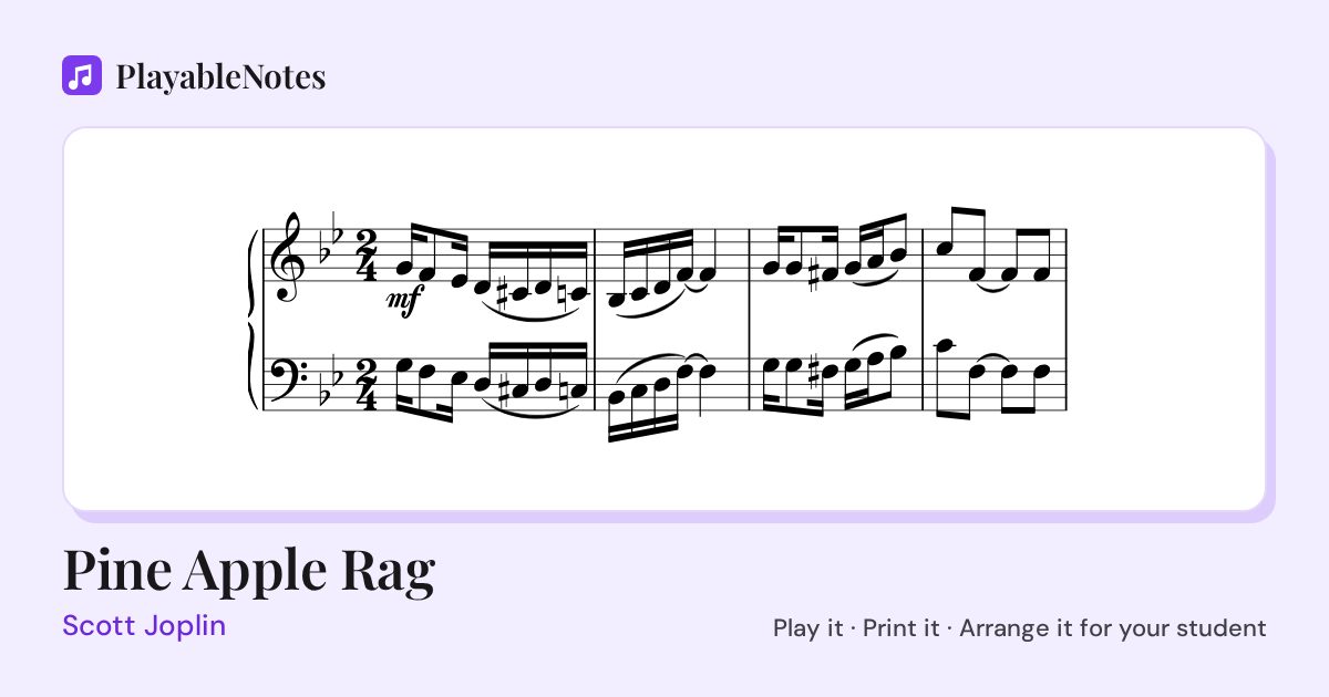 The first bars of Pine Apple Rag by Scott Joplin, engraved.
