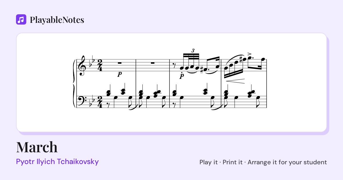 The first bars of March by Pyotr Ilyich Tchaikovsky, engraved.