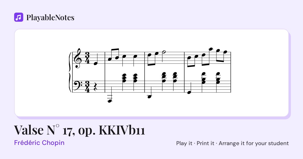 The first bars of Valse N° 17, op. KKIVb11 by Frédéric Chopin, engraved.