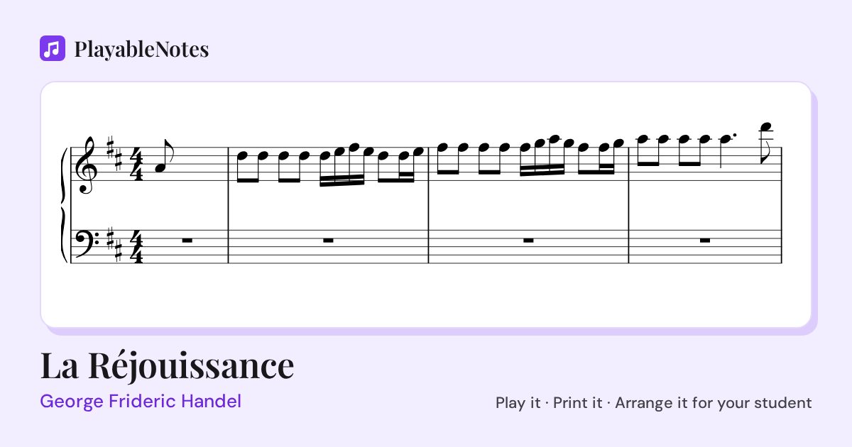 The first bars of La Réjouissance by George Frideric Handel, engraved.