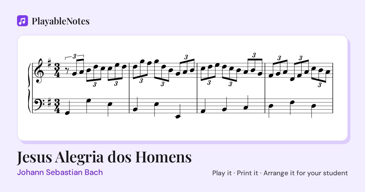 The first bars of Jesus Alegria dos Homens by Johann Sebastian Bach, engraved.