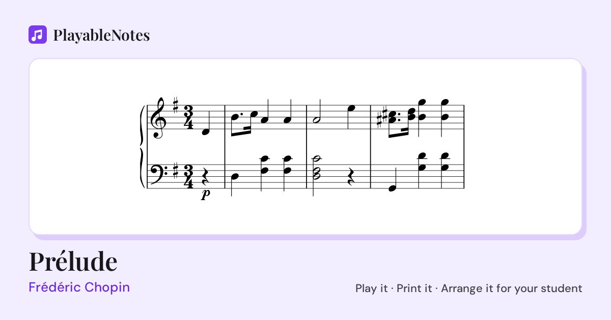 The first bars of Prélude by Frédéric Chopin, engraved.