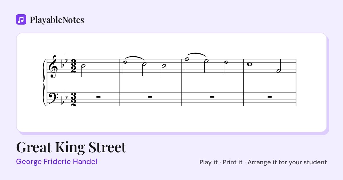 The first bars of Great King Street by George Frideric Handel, engraved.