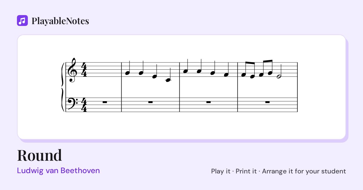 The first bars of Round by Ludwig van Beethoven, engraved.