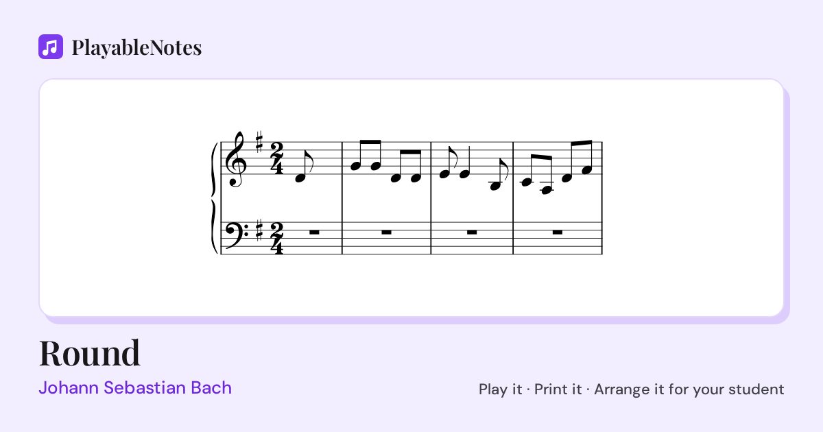 The first bars of Round by Johann Sebastian Bach, engraved.