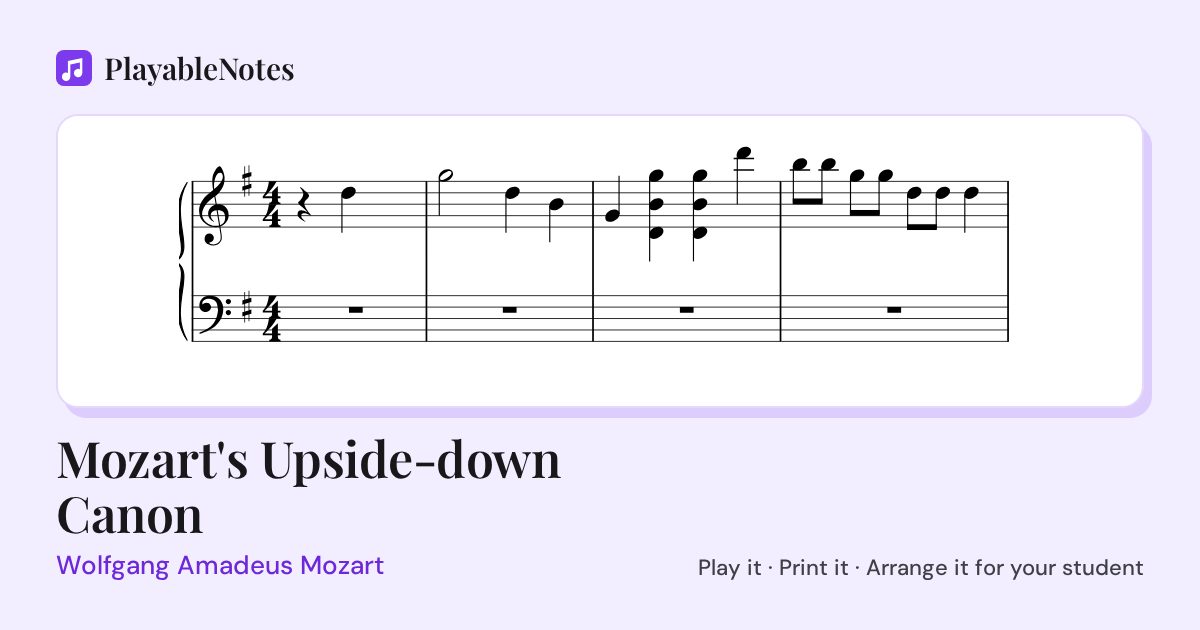 The first bars of Mozart's Upside-down Canon by Wolfgang Amadeus Mozart, engraved.