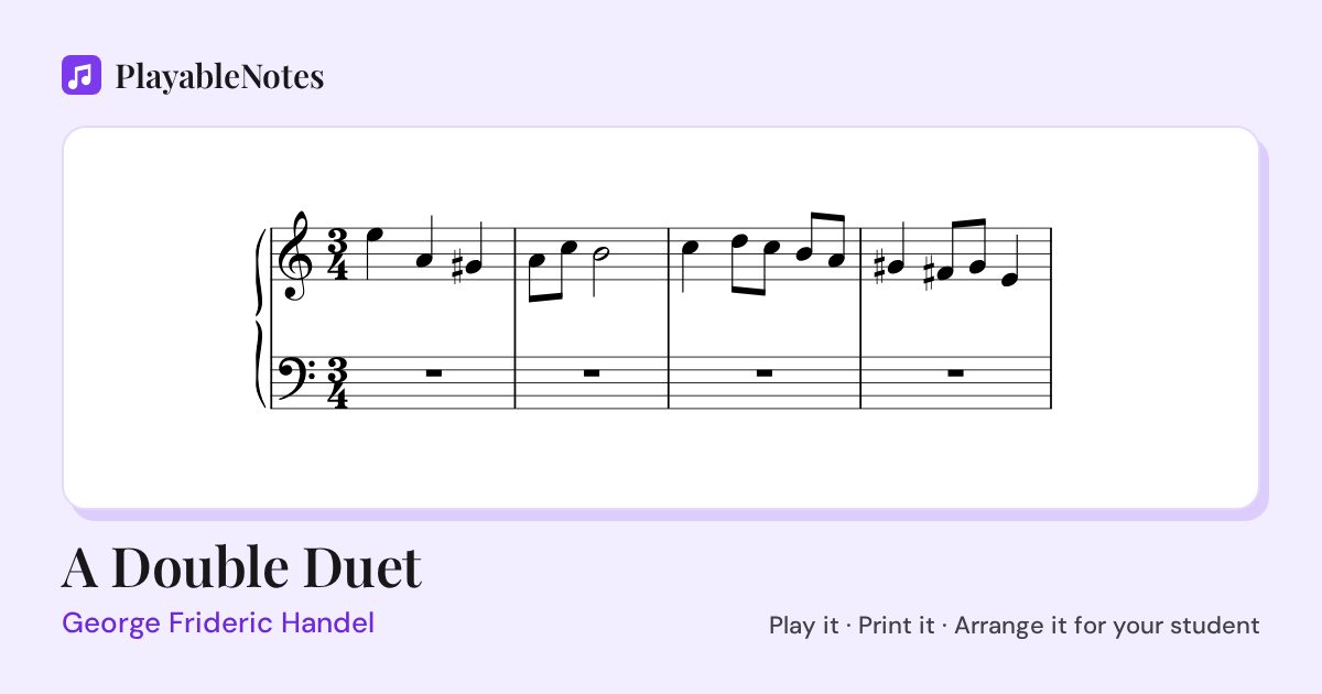 The first bars of A Double Duet by George Frideric Handel, engraved.